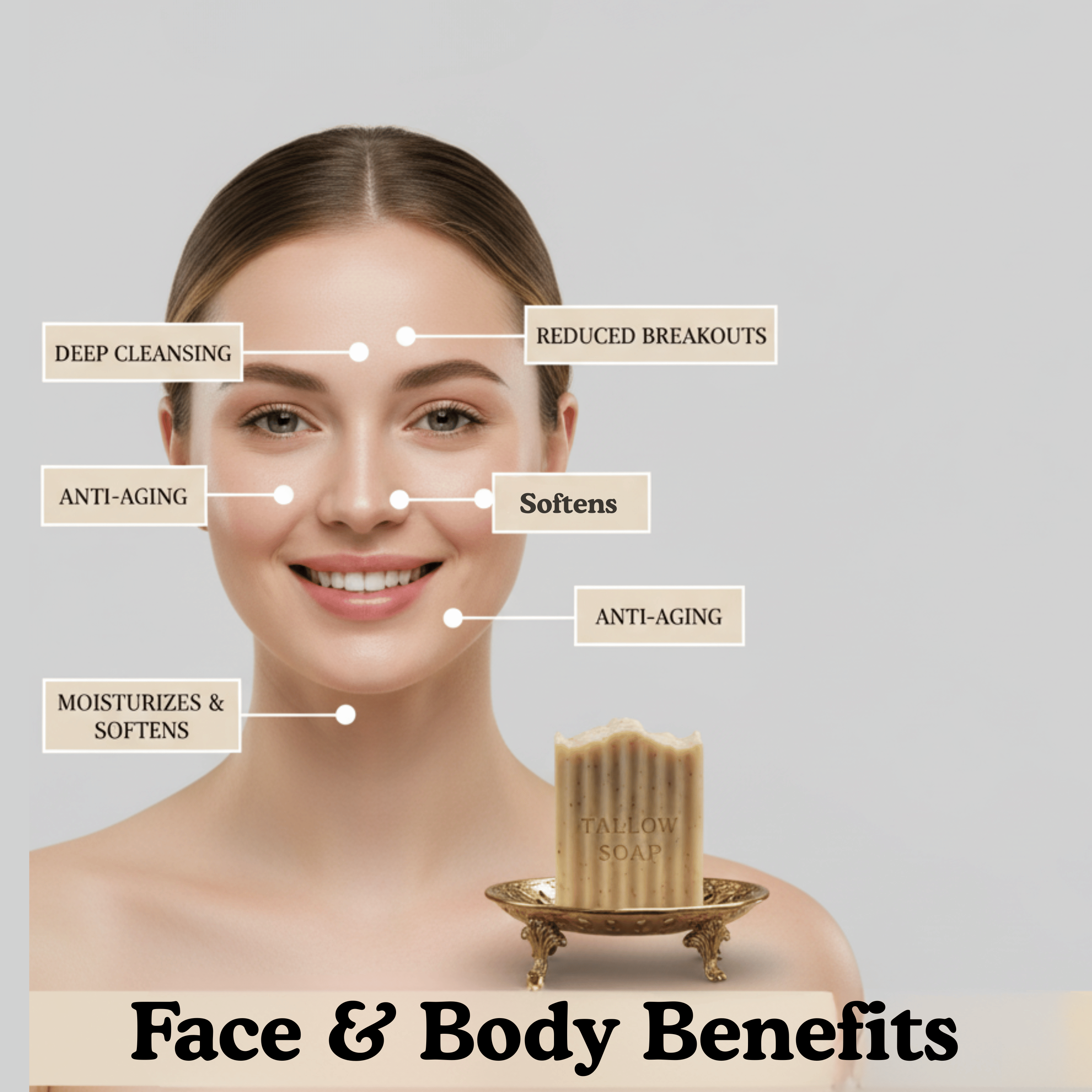 Beef Tallow Soap Bars for Face & Body, Men & Women, All Skin Types, 3 Pack