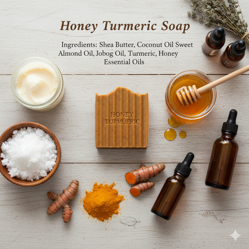 100% Natural Honey Turmeric Soap Bar for Glowing Skin - 1 Bar 