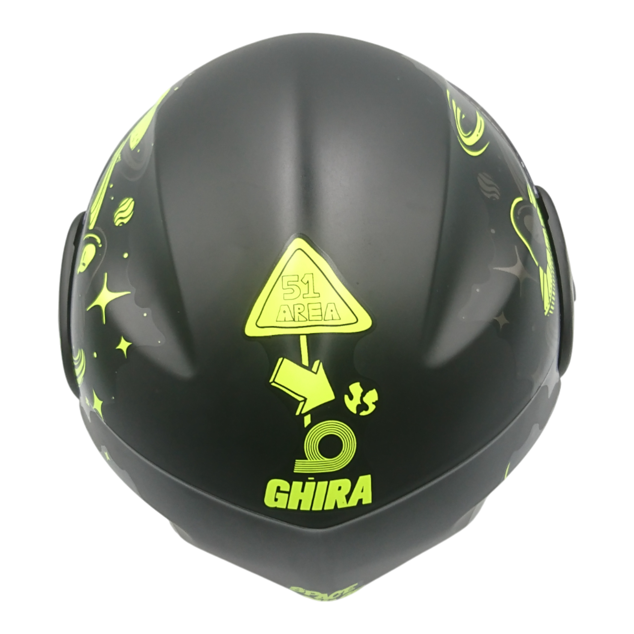 Casco marca Ghira para niño, Abatible color negro con adorno caricatura, talla S.