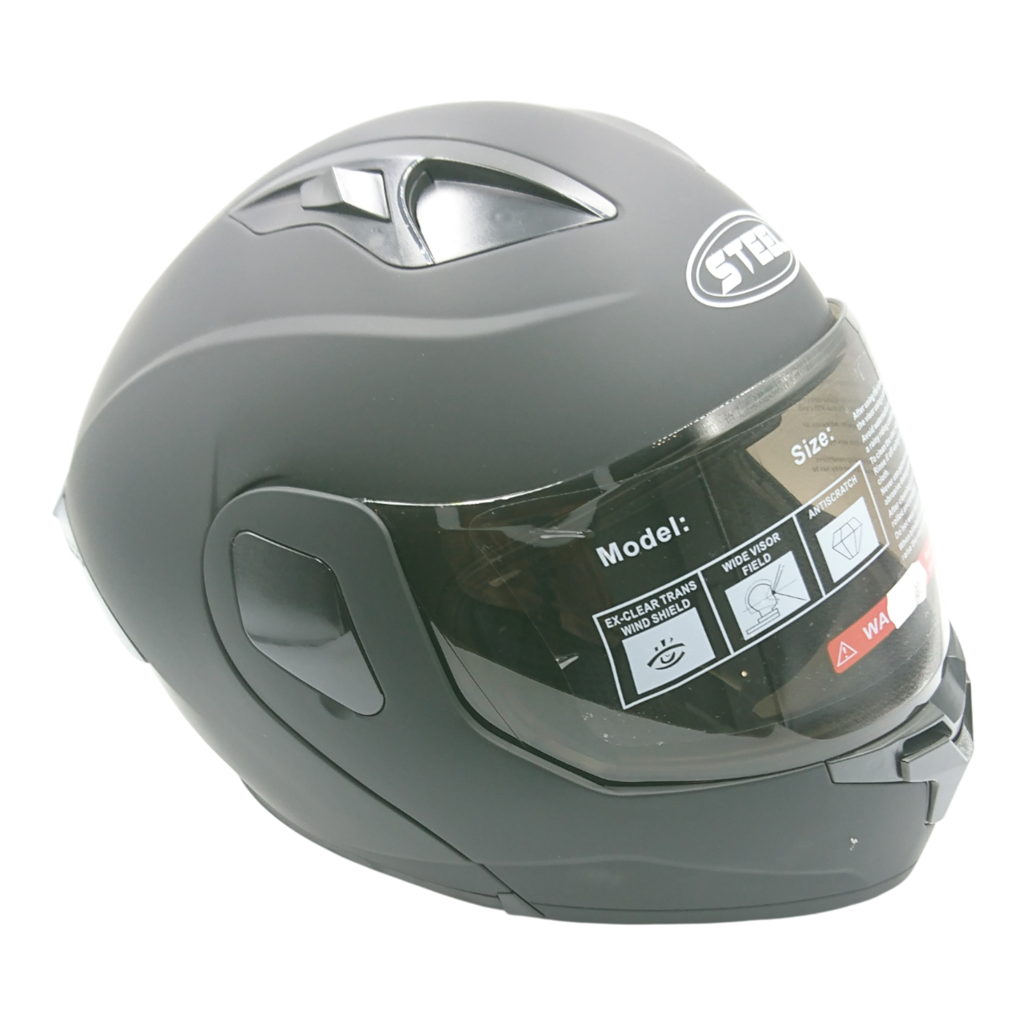 Casco marca Steel Abatible, liso, color negro mate varias tallas.