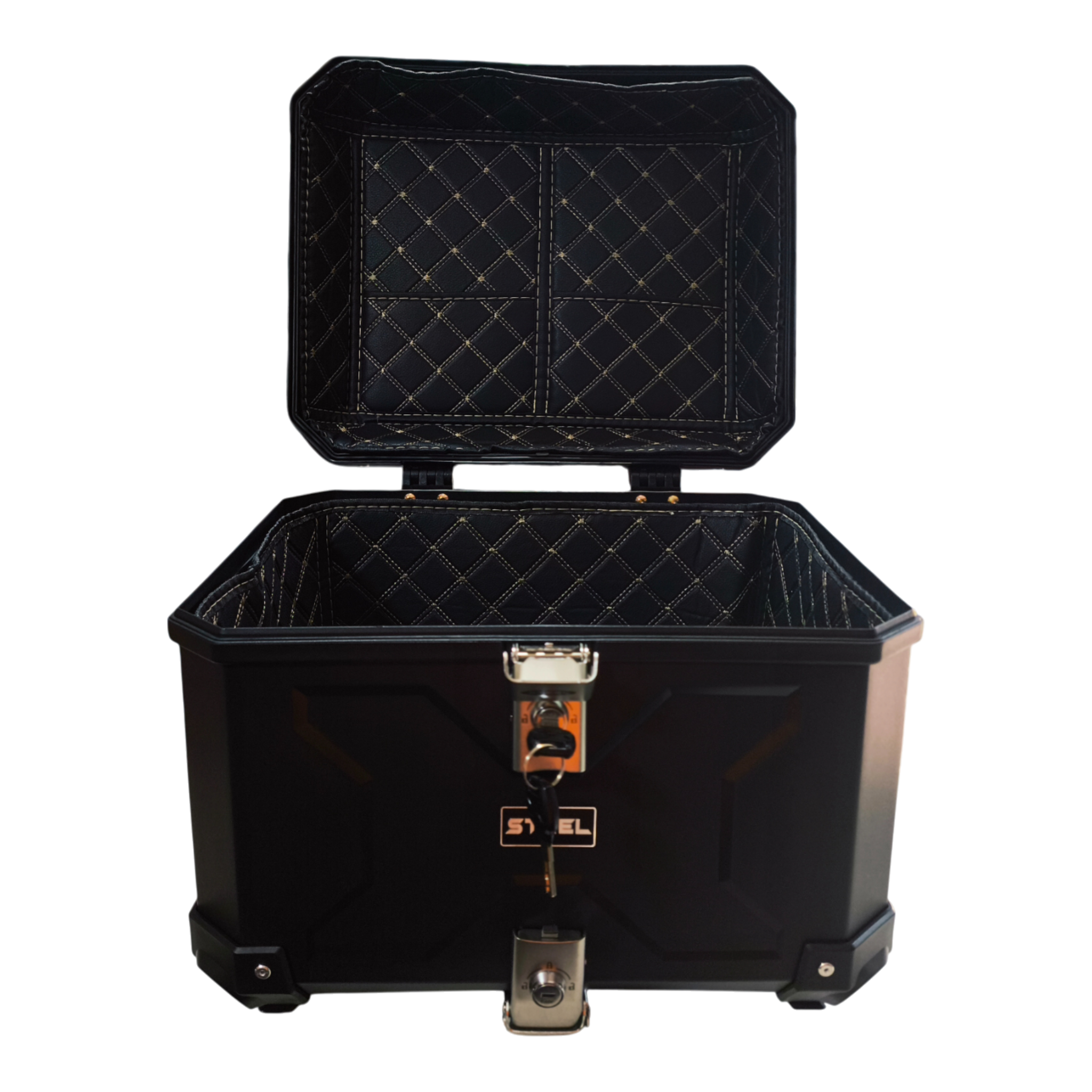 Caja maletera de 45L de plástico, incluye tornillería, marca Steel