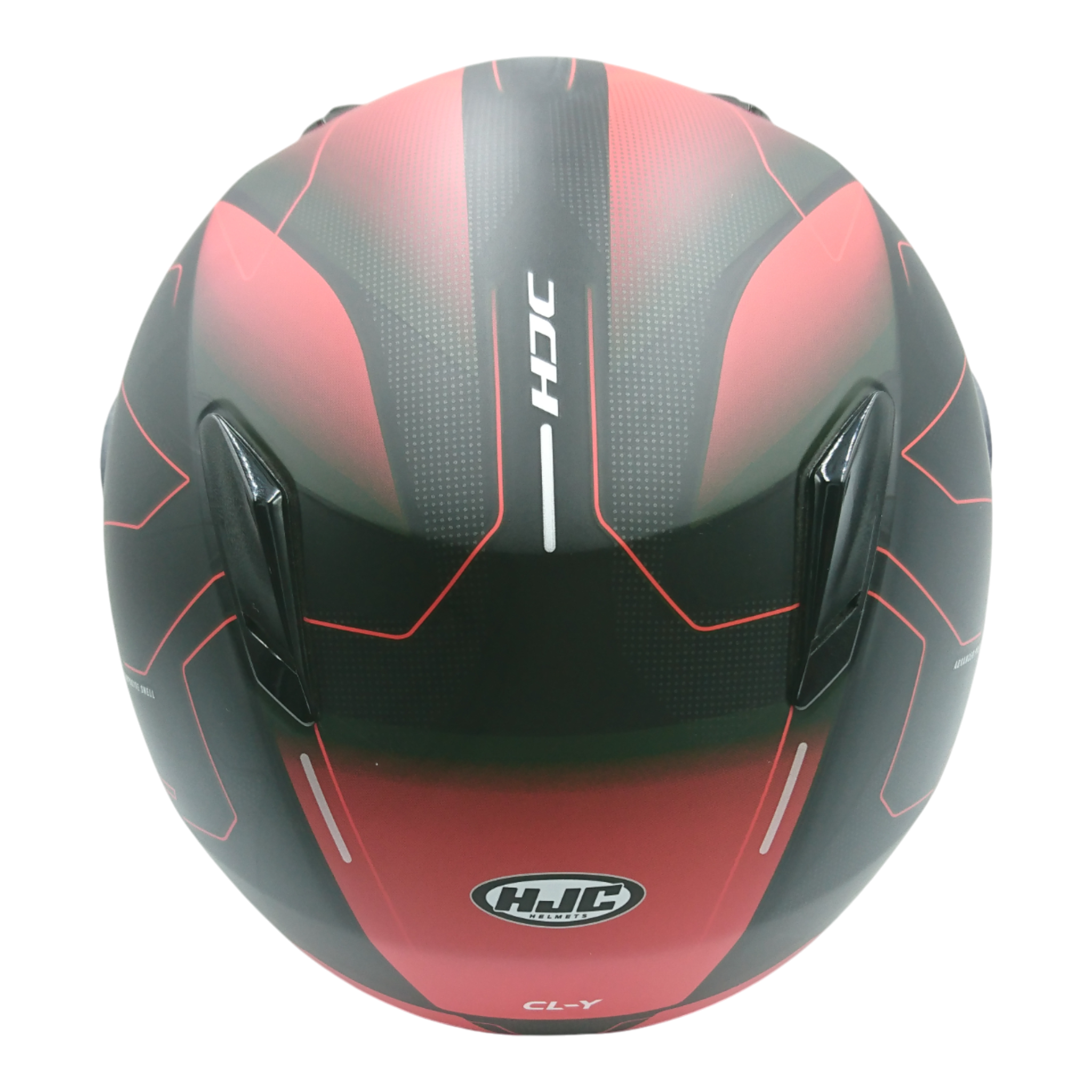 Casco marca HJC para niño, color negro con rojo, talla S.