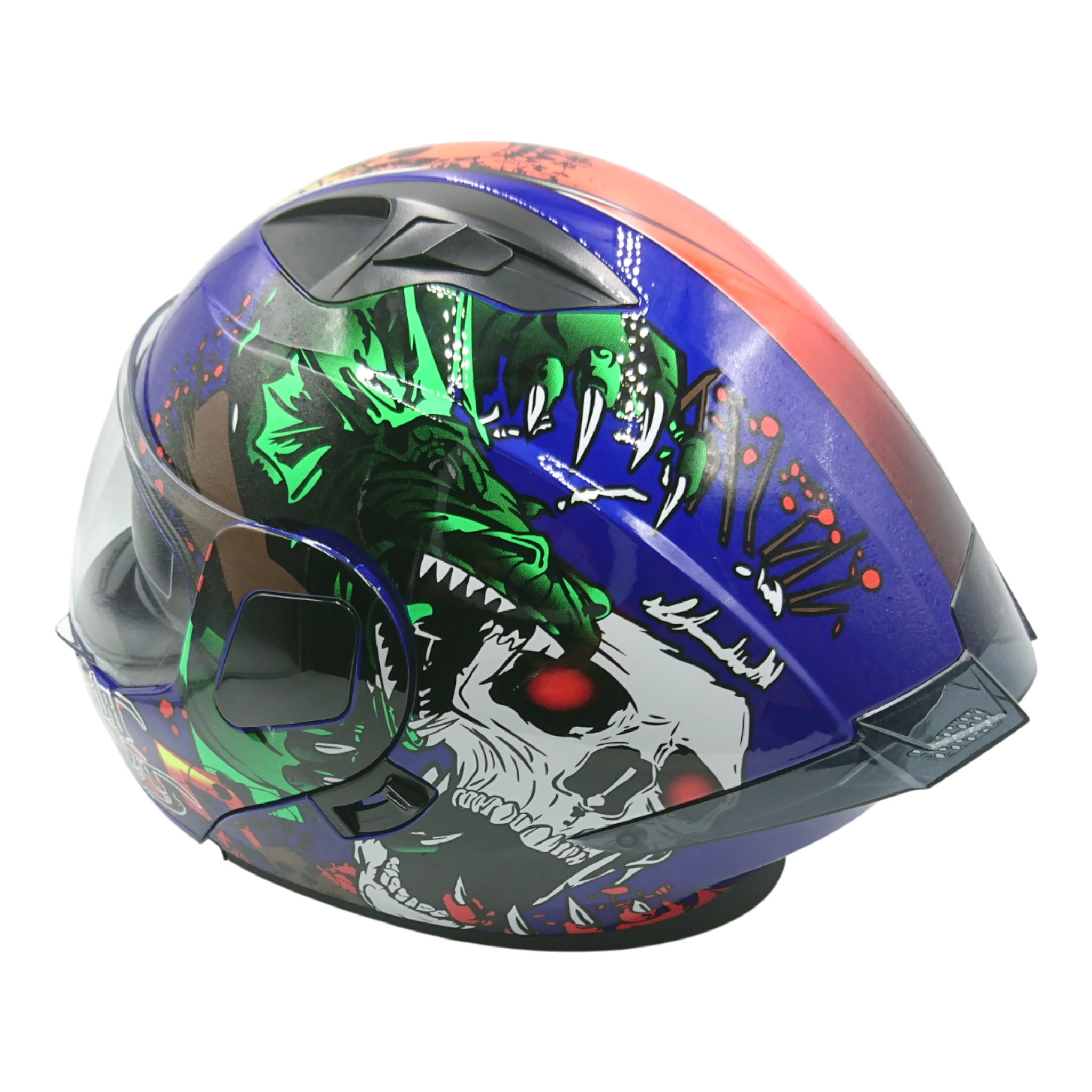 Casco marca Steel Abatible, adorno calavera y dragón, talla S.