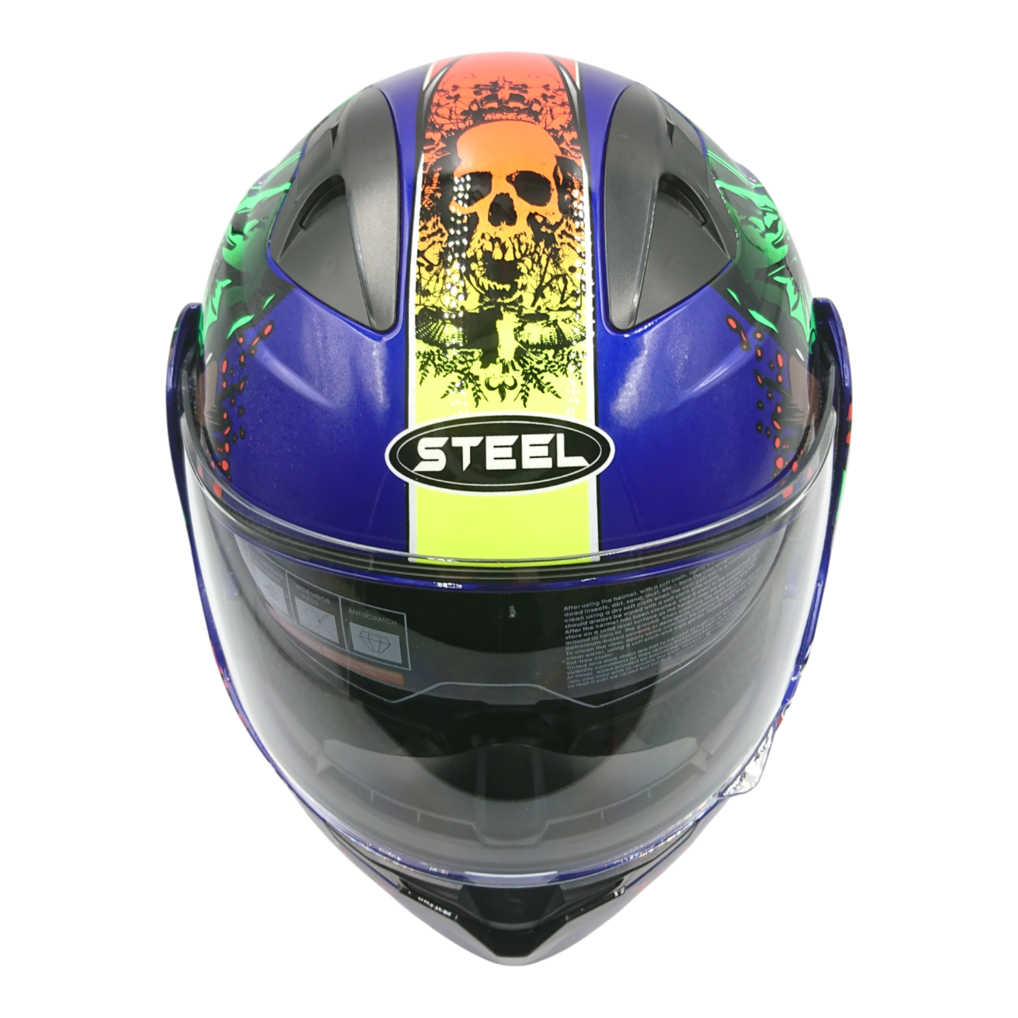 Casco marca Steel Abatible, adorno calavera y dragón, talla S.