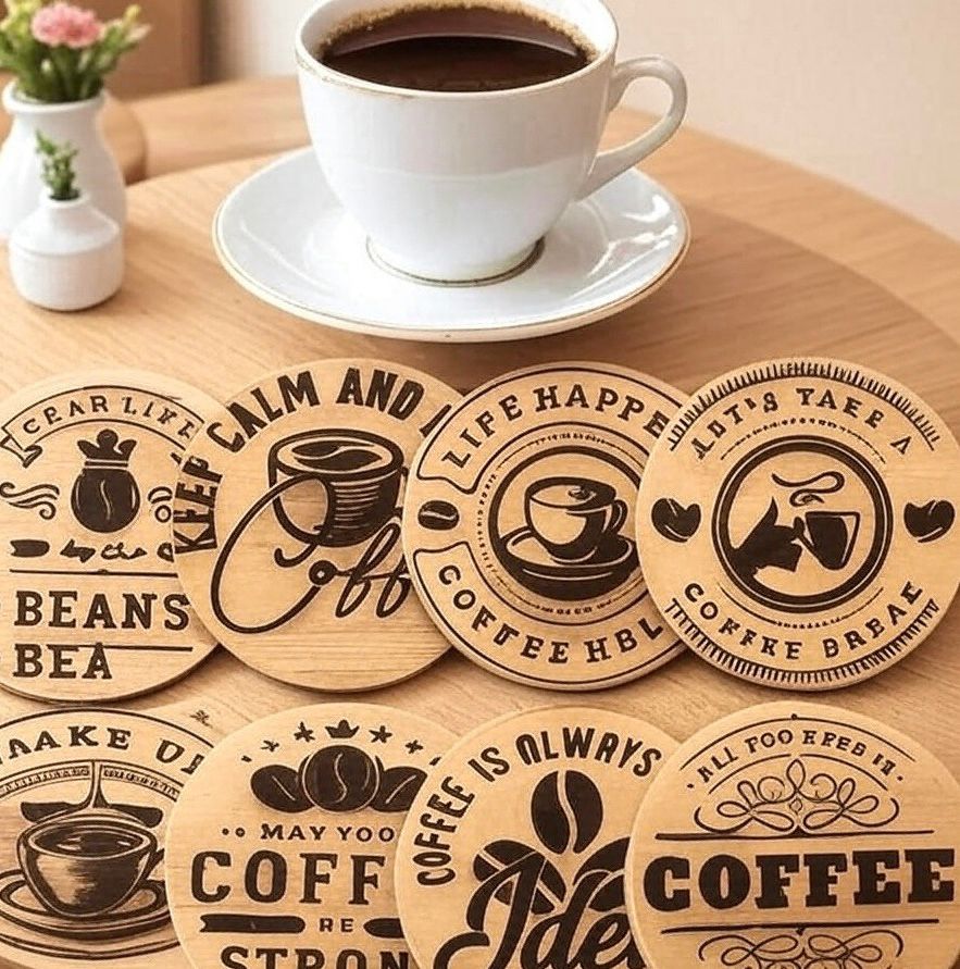 Juego 8 Portavasos de madera para café