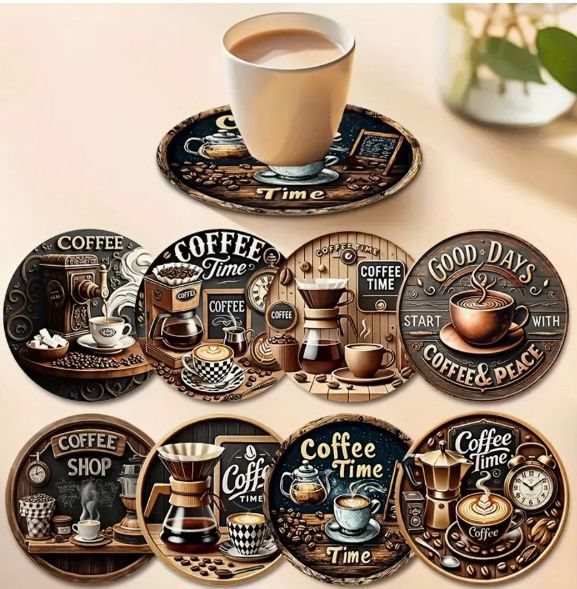 Juego 8 Posavasos Temáticos de Café