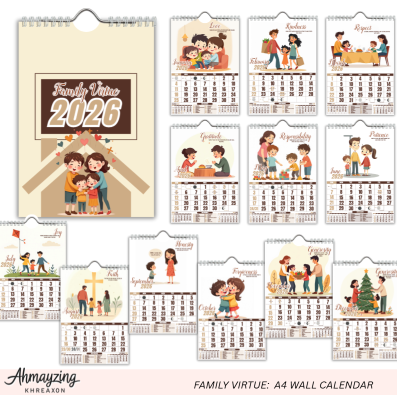 2026 Family Virtue A4 Wall Calendar