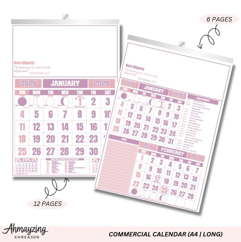 Commercial Wall Calendar (A4 & 8.5x13 Size)