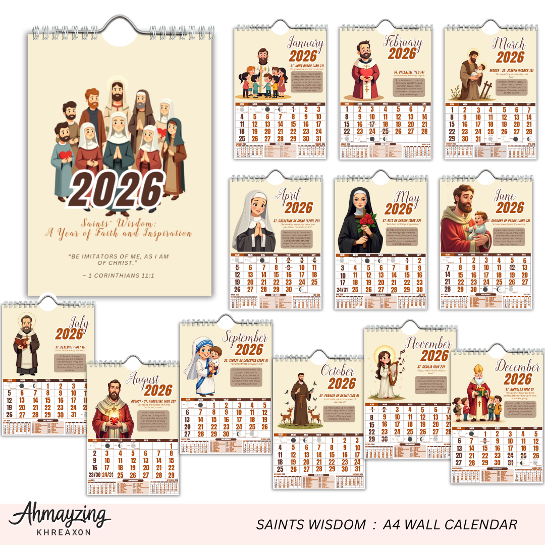 2026 Saints Wisdom A4 Wall Calendar