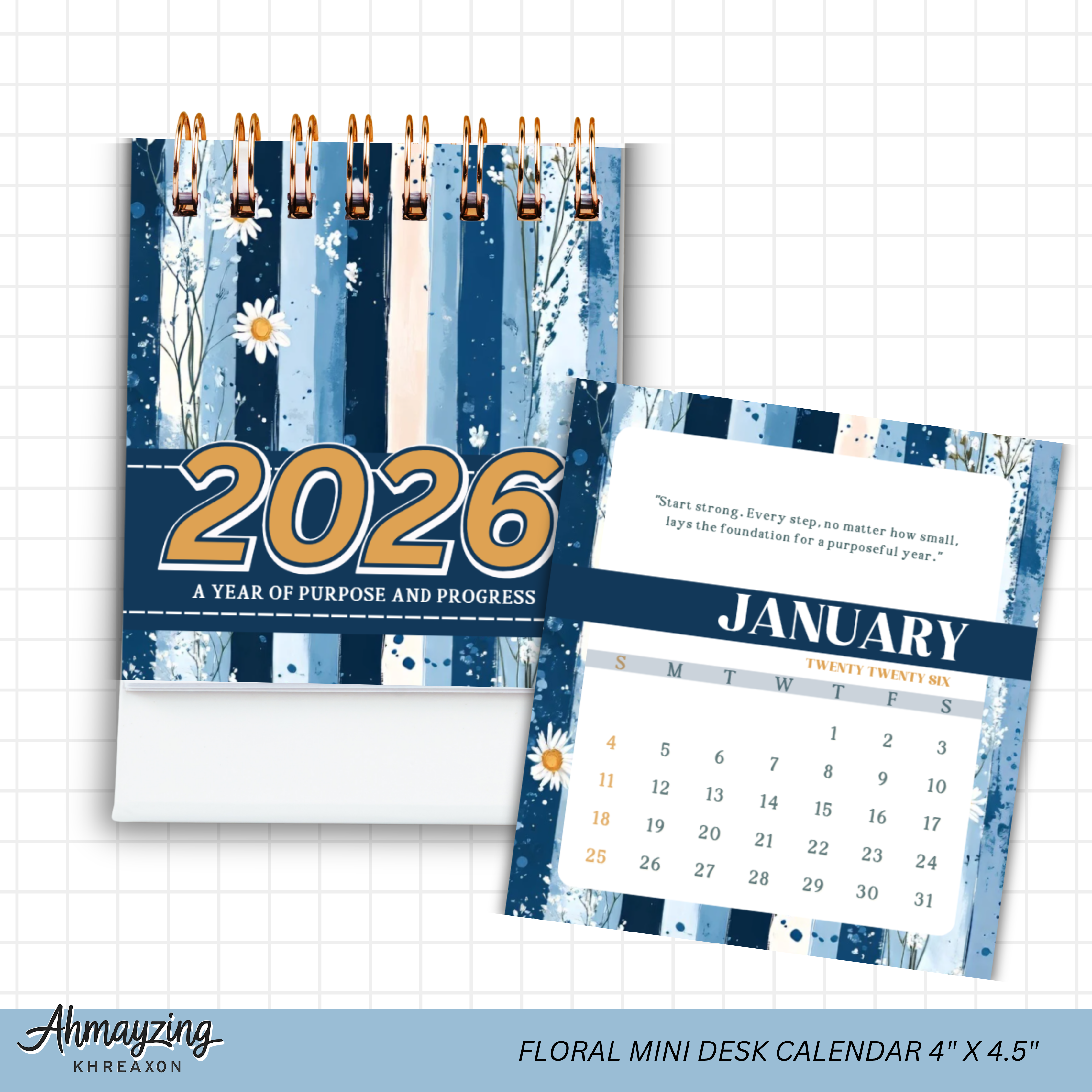 Floral Mini Desk Calendar 2026 — Editable Canva Template (4"x4.5")