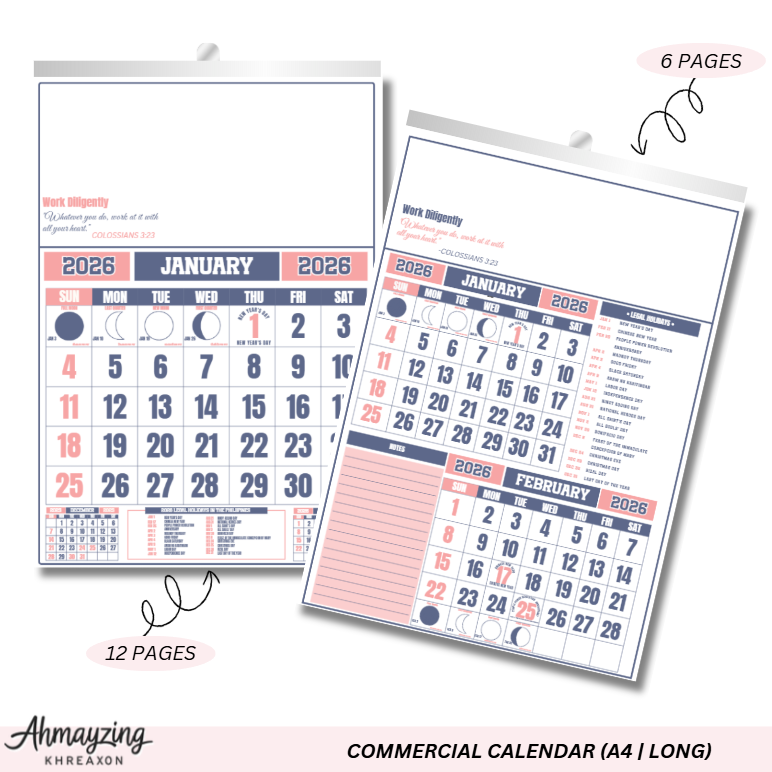 Commercial Wall Calendar (A4 & 8.5x13 Size)