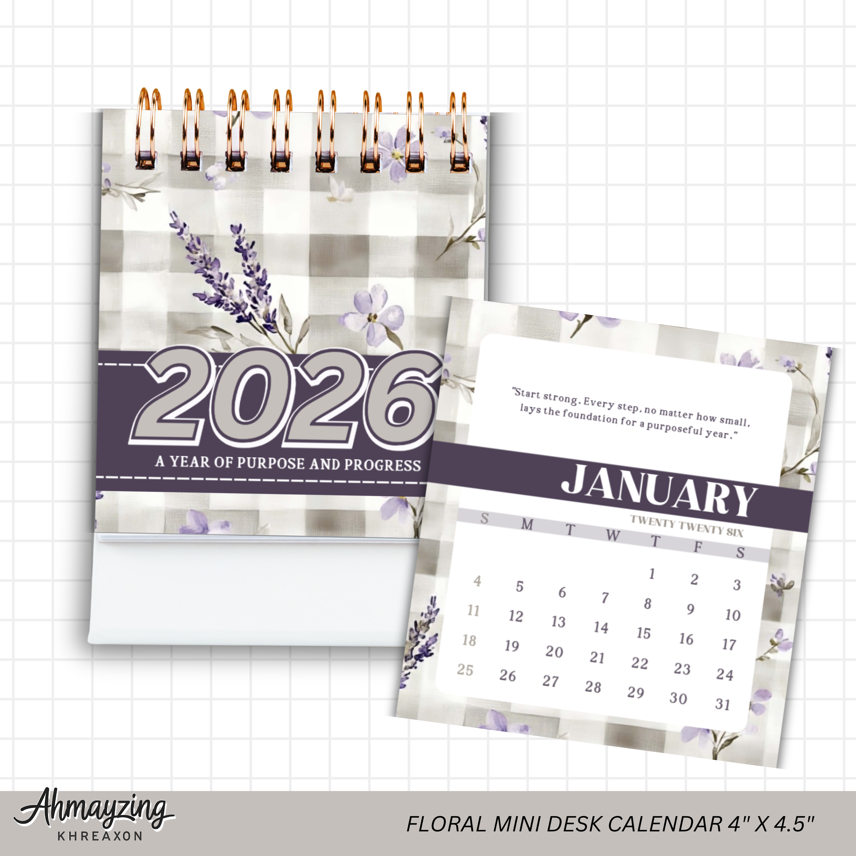 Floral Mini Desk Calendar 2026 — Editable Canva Template (4"x4.5")