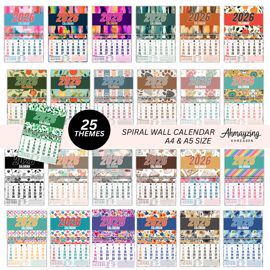 25 Themes Spiral Wall Calendars (A4 & A5 Size )