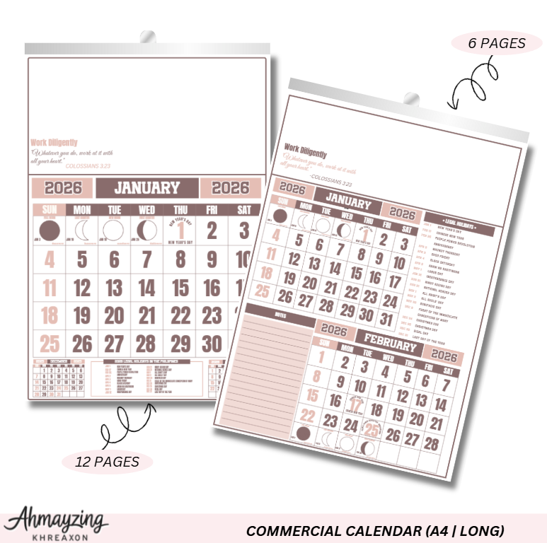 Commercial Wall Calendar (A4 & 8.5x13 Size)