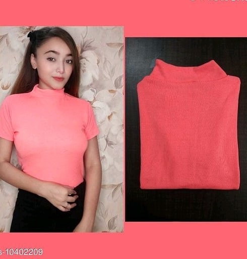 Women's High Neck Pink T-Shirt
