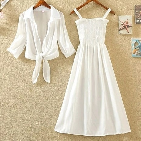 White Summer Dress and Shirt Set