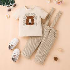 Kids' Bear Print Shirt and Suspender Pants Set