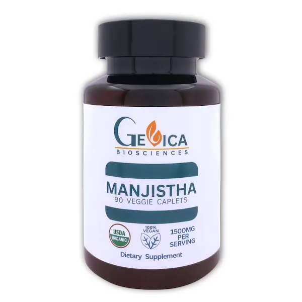 GeVica Biosciences USDA Organic Manjistha – 1500mg per Serving – 90 Vegan Caplets | Whole Root Powder | Ayurvedic Herbal Supplement | No Fillers