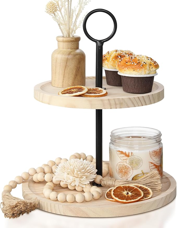 Decorative Wooden Tiered Tray Stand