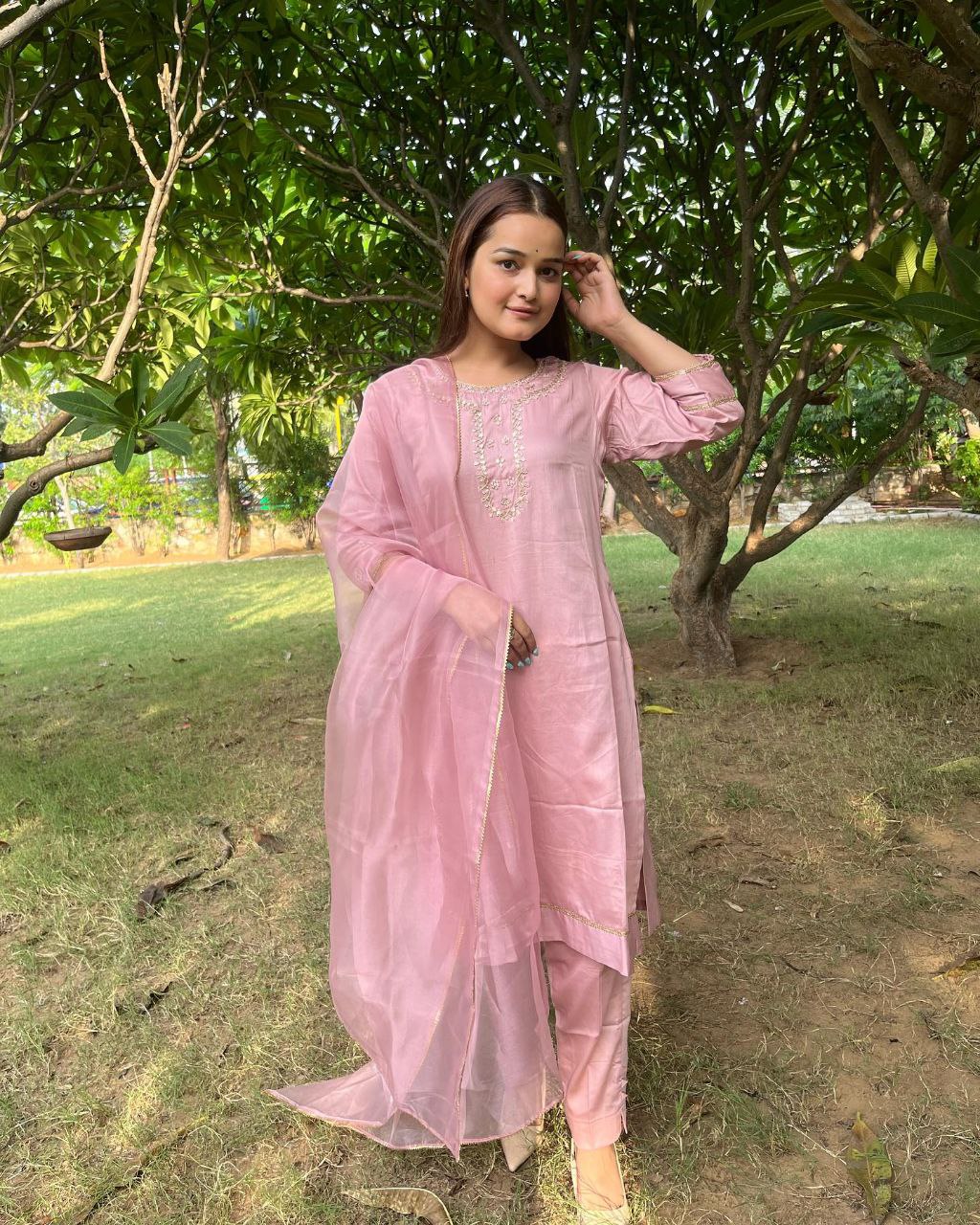 Elegant Pink Three-Piece Suit