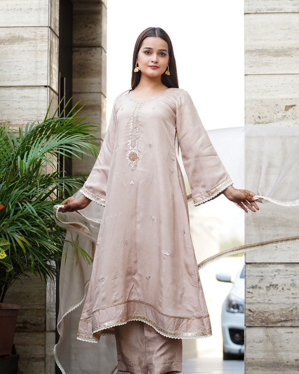 Elegant Beige Traditional Dress