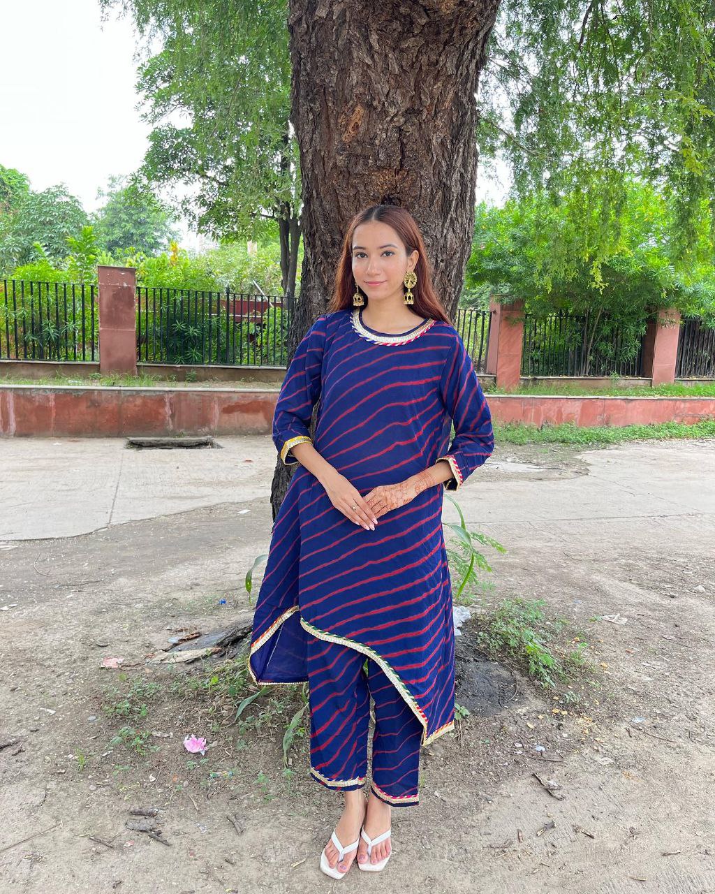 Blue Striped Traditional Kurta Set