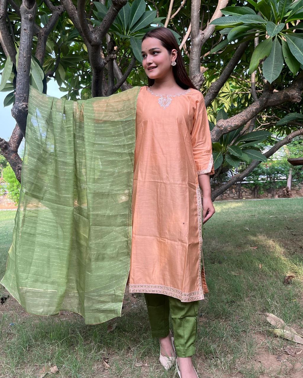 Peach and Green Traditional Suit
