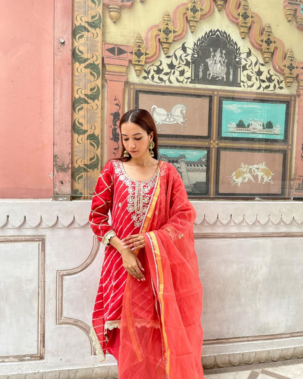 Red Embroidered Traditional Suit