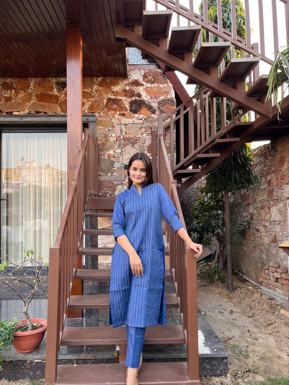 Blue Cotton Kurta Set