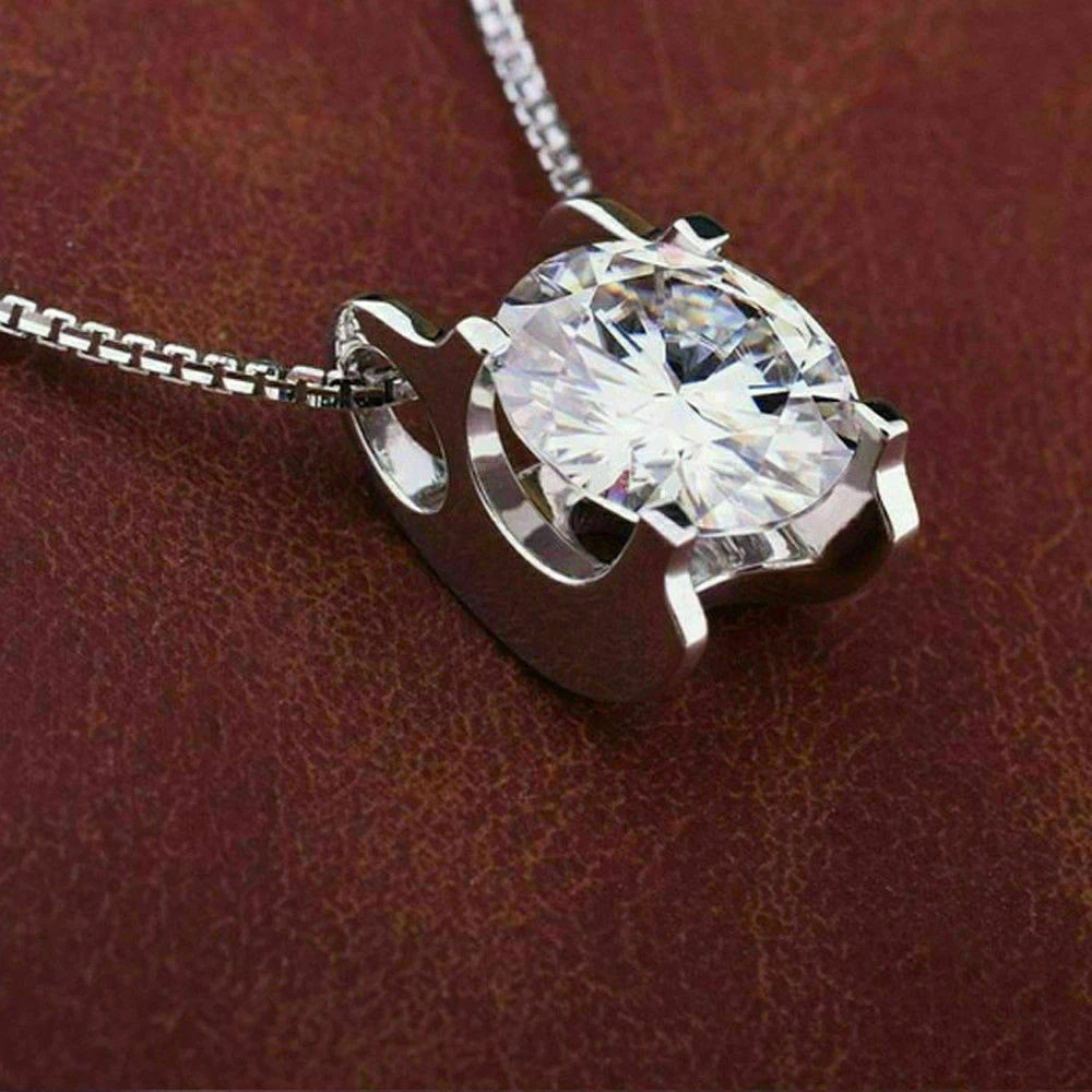 Elegant Silver Necklace with Round Cut Cubic Zirconia Diamond 925 Sterling Silver with Free Chain