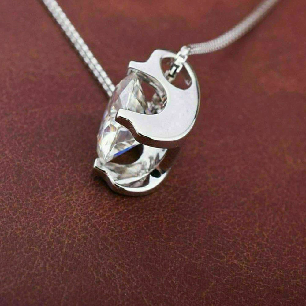 Elegant Silver Necklace with Round Cut Cubic Zirconia Diamond 925 Sterling Silver with Free Chain