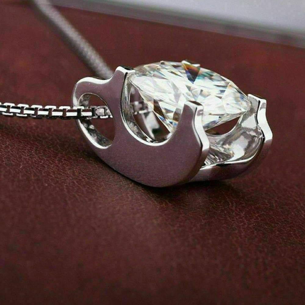 Elegant Silver Necklace with Round Cut Cubic Zirconia Diamond 925 Sterling Silver with Free Chain