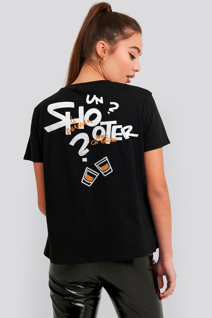 T-shirt noir imprimé 'Un Shooter ?'