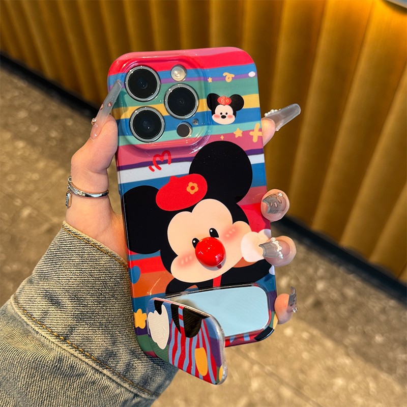3D Cartoon Mouse Phone Case (Mickey-Inspired) with Mirror Grip & Stand