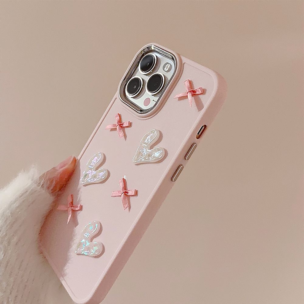 Designer Pink Heart and Cute Bow Phone Case for iPhone 16/15/14