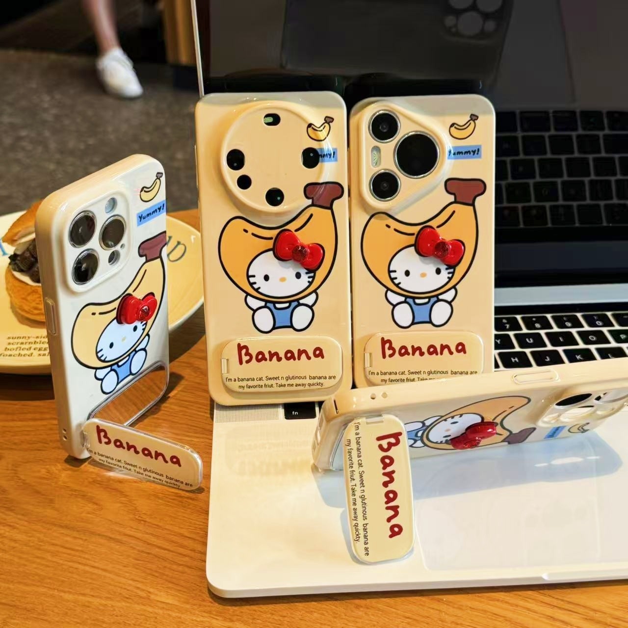 Adorable Banana Cat iPhone Case with Built-in Mirror & Foldable Kickstand – Cute Cartoon TPU Cover