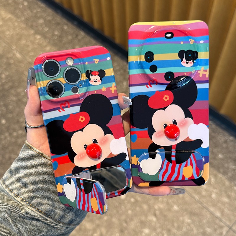 3D Cartoon Mouse Phone Case (Mickey-Inspired) with Mirror Grip & Stand
