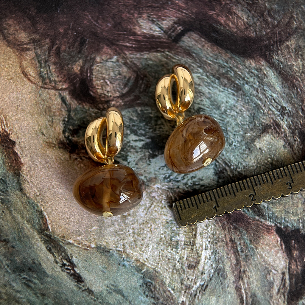 French Vintage Stud Earrings in Warm Amber Hues - Soft Vintage Aesthetic for Autumn