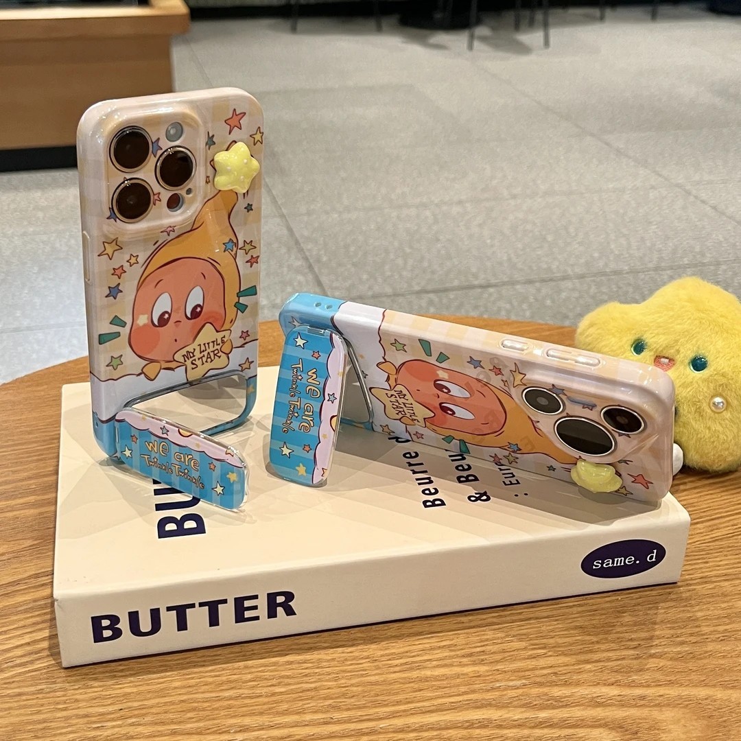 Cute Star Character Phone Case for iPhone - 3D Star Decoration, Shockproof Protective Cover, Trendy Cartoon Design Phone Case