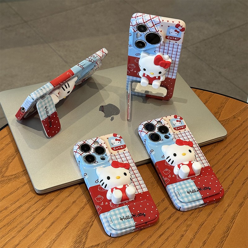 Adorable Hello Kitty Style iPhone Case with Mirror & Foldable Stand – Cute Cartoon Design