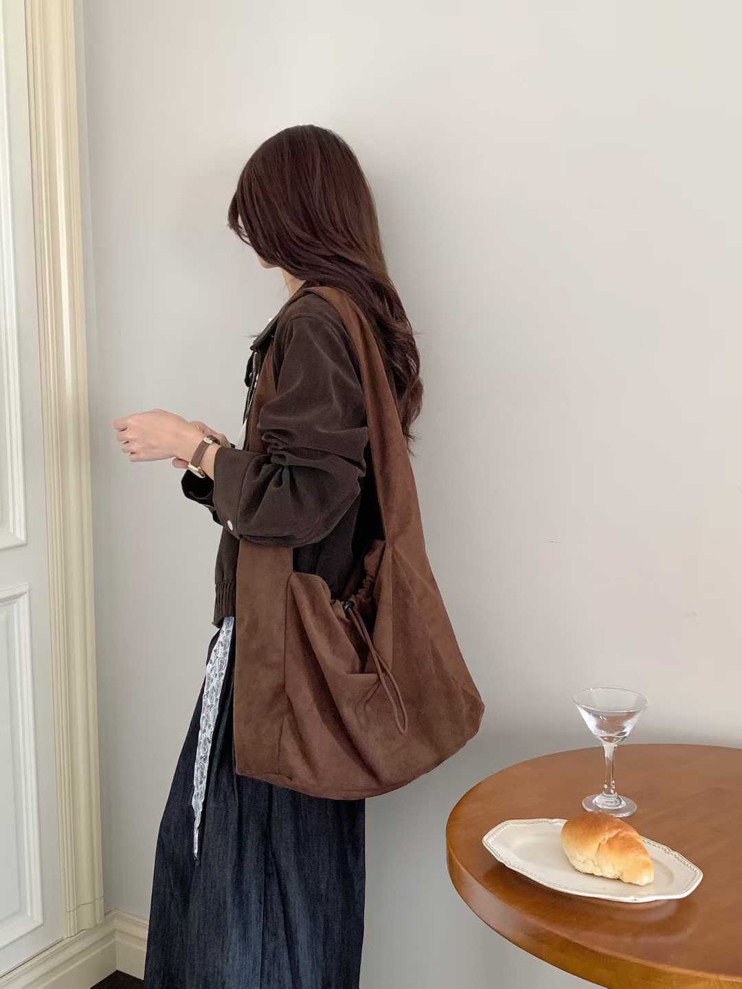  Large Capacity  Brown Suede  Shoulder Bag