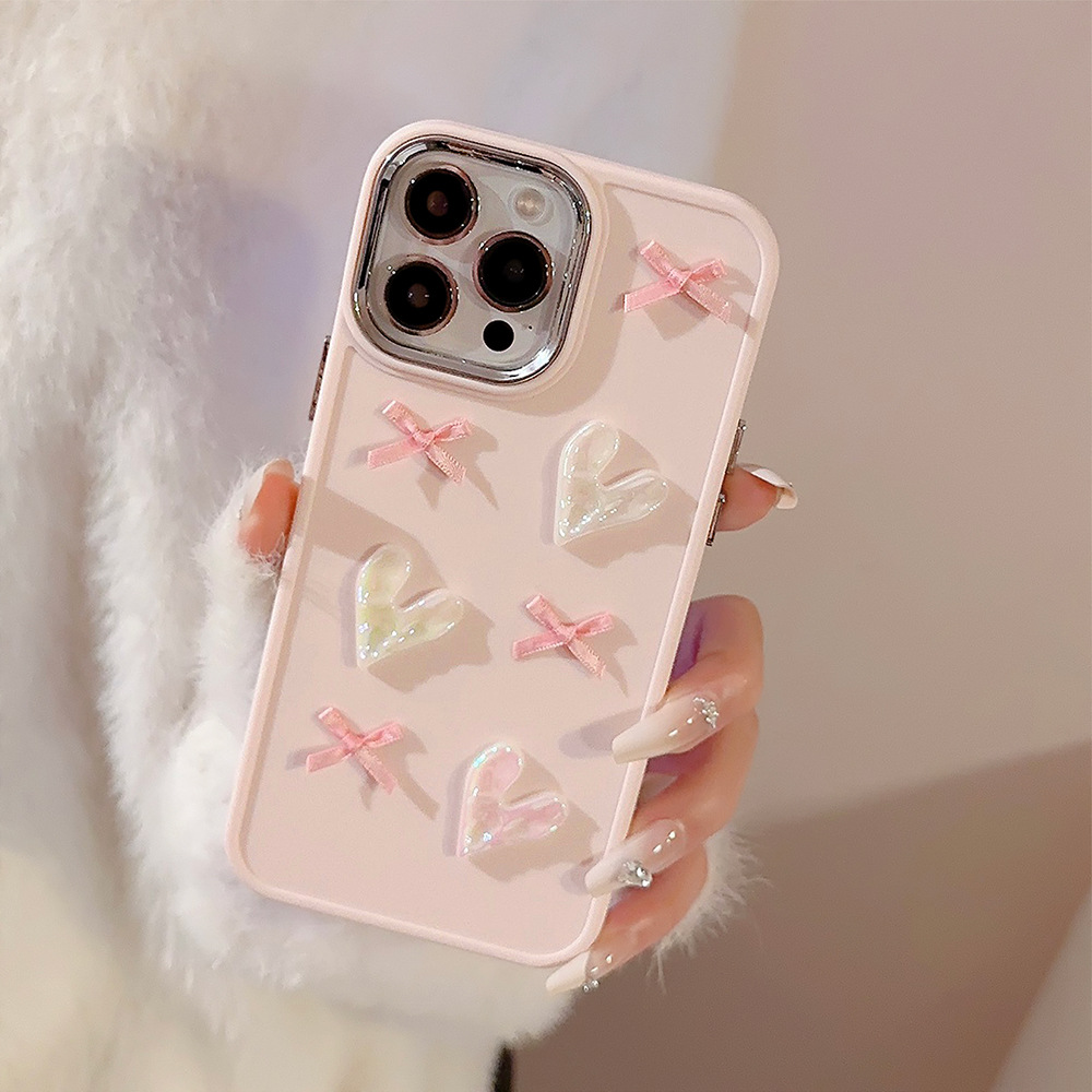 Designer Pink Heart and Cute Bow Phone Case for iPhone 16/15/14