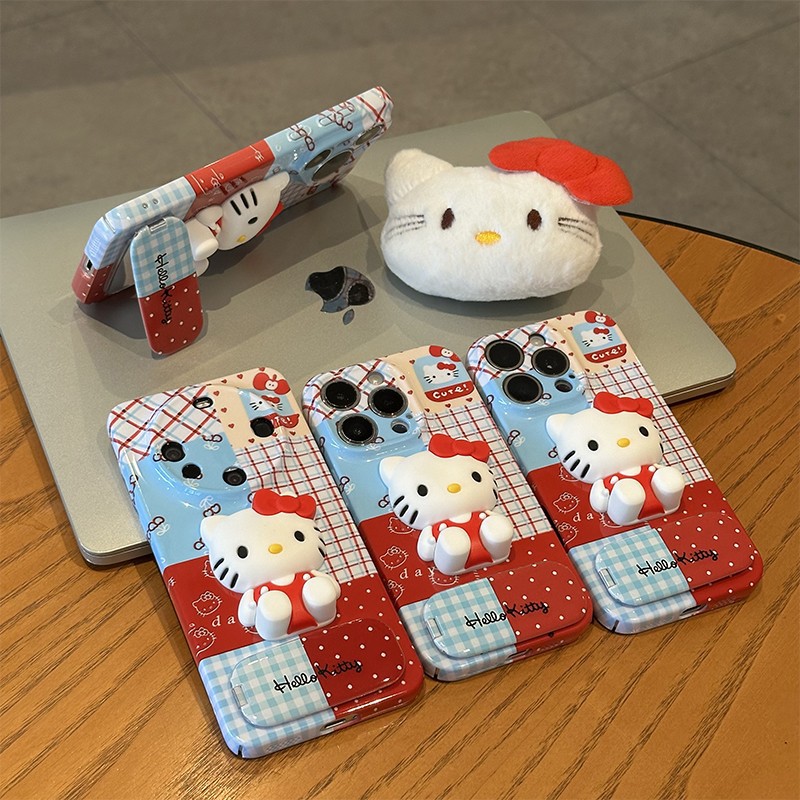 Adorable Hello Kitty Style iPhone Case with Mirror & Foldable Stand – Cute Cartoon Design