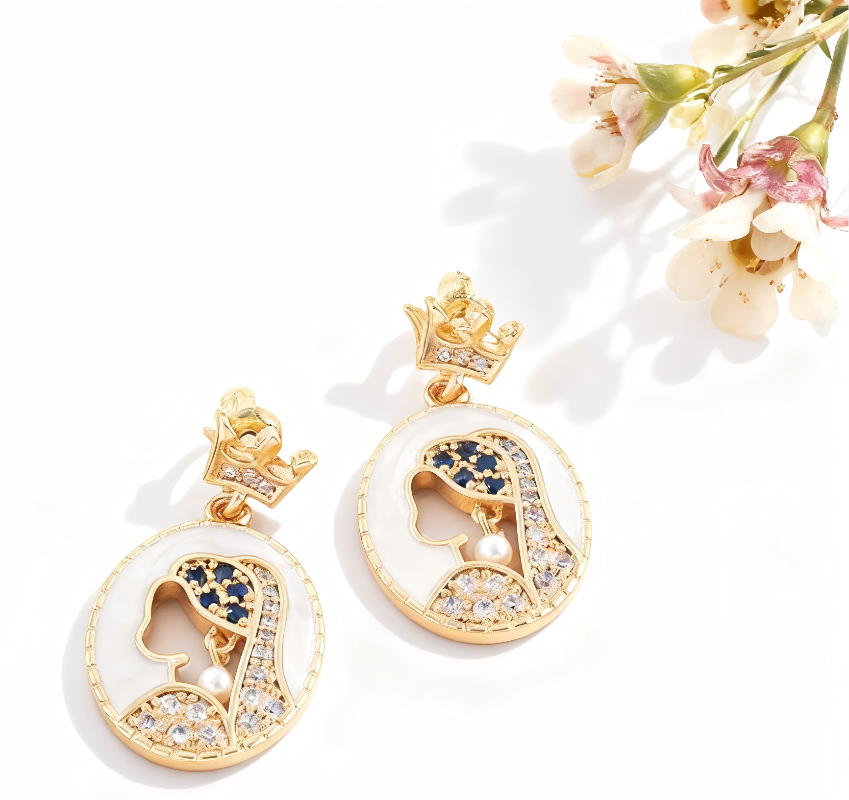 Girl with a Pearl Earring Inspired Earrings, 925 Sterling Silver Enamel Dangle Earrings, French Elegant Vintage Style