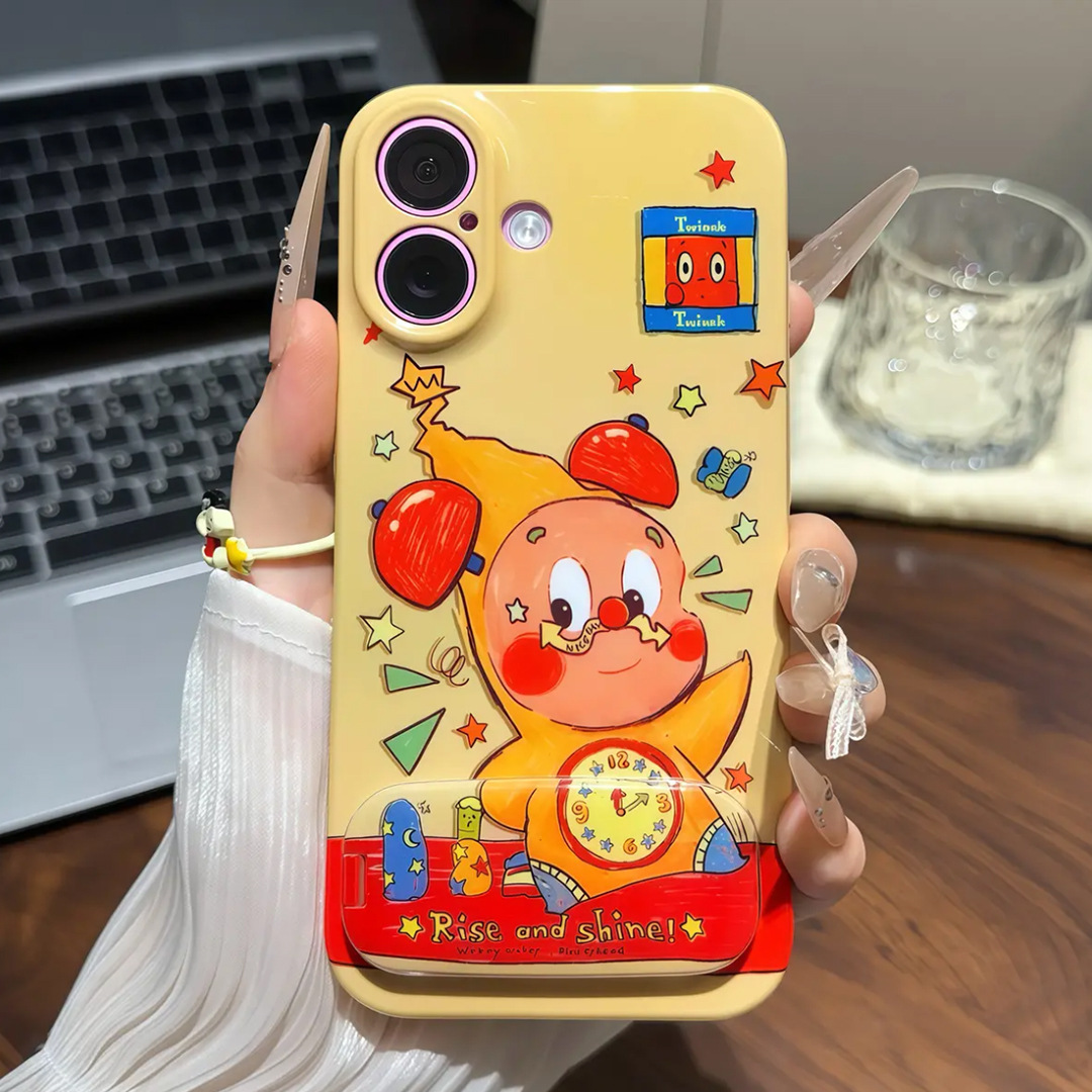 Kawaii Twinkle 3D iPhone Case with Built-In Mirror Stand – Adorable Cartoon Protective Cover