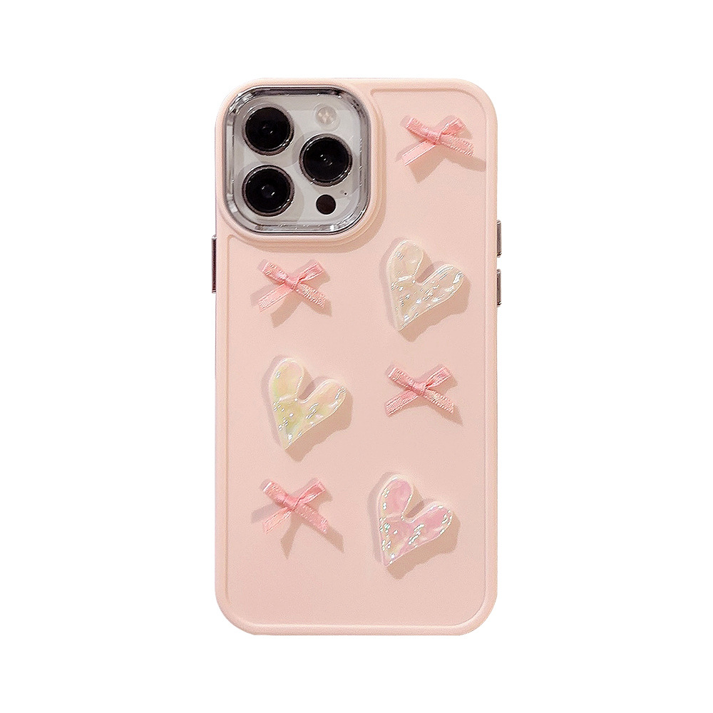 Designer Pink Heart and Cute Bow Phone Case for iPhone 16/15/14