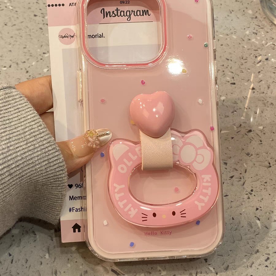Cute Heart Grip Mirror Phone Case for iPhone  Kawaii Hello Kitty Design, 