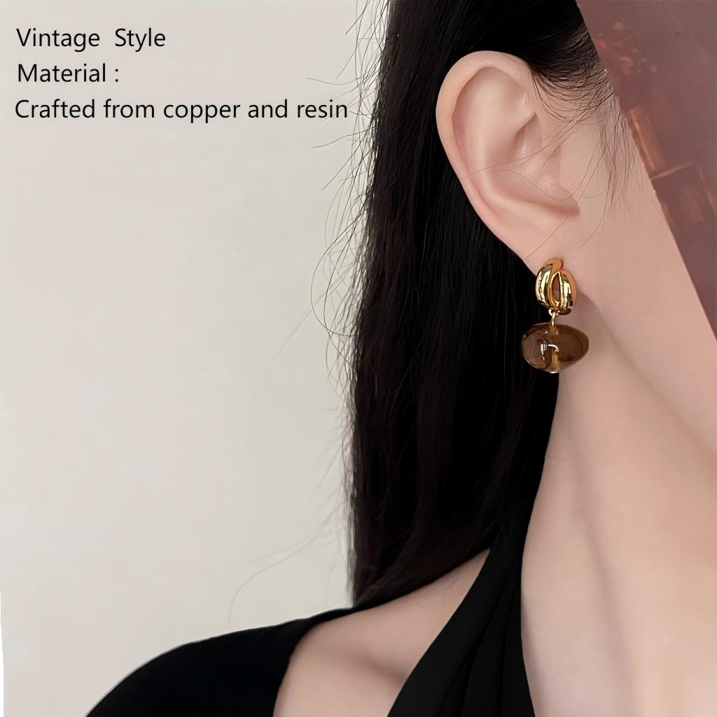 French Vintage Stud Earrings in Warm Amber Hues - Soft Vintage Aesthetic for Autumn