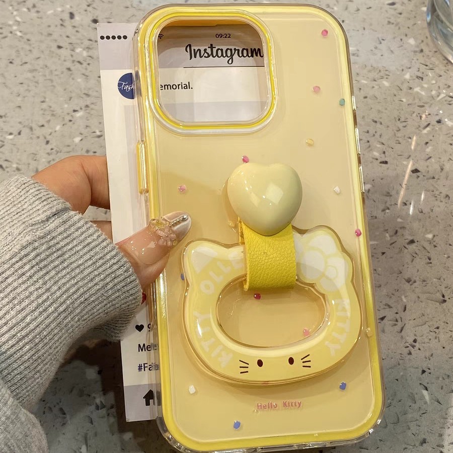 Cute Heart Grip Mirror Phone Case for iPhone  Kawaii Hello Kitty Design, 