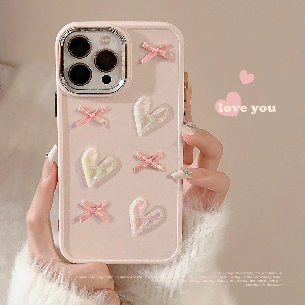 Designer Pink Heart and Cute Bow Phone Case for iPhone 16/15/14